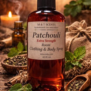 PATCHOULI EXTRA Strength Room, Clothing, Body Spray 4.5oz Reminiscent of Hippie days, dark, musky-earthy floral aromas DOUBLE fragrance oil!