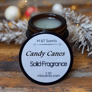 Candy Canes Solid Fragrance Balm 1oz | Sweet Peppermint Scent | Handmade Vegan Cologne | Vintage Style Travel Jar