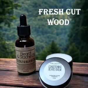 Fresh Cut Wood scented Beard Oil and Balm Set - All Natural, Handcrafted, Conditioning, Vegan, Softens, Styles Beard,