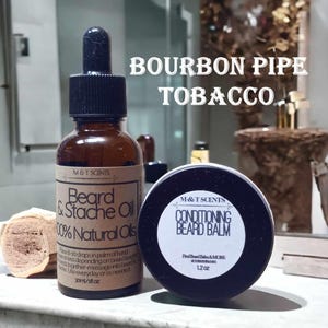 BOURBON PIPE TOBACCO scented Beard Oil and Balm Set - All Natural, Handcrafted, Conditioning, Vegan, Softens, Styles Beard,
