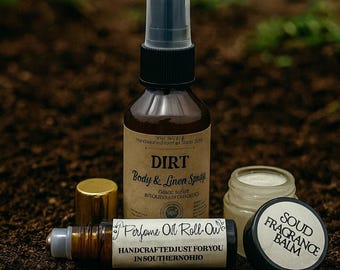Funny DIRT SCENTED Gift Set 3pc – Novelty Earth Fragrance Spray Roll On Solid Cologne Unique Outdoor Scent for Men Women