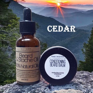 Cedar scented Beard Oil and Balm Set - All Natural, Handcrafted, Conditioning, Vegan, Softens, Styles Beard,