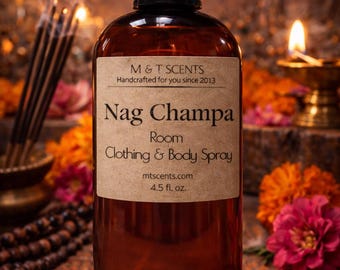 NAG CHAMPA Room & Clothing Spray GREAT Strong Scent 4.5 fl oz, aroma of patchouli sandalwood, alcohol free Similar to Satya Sai Baba incense