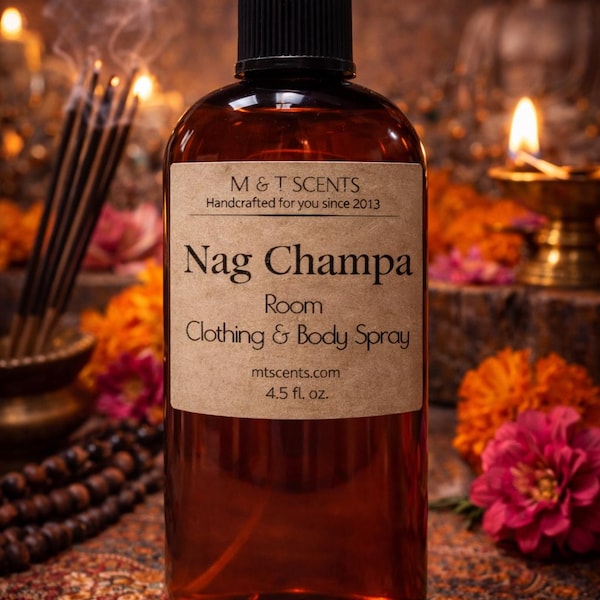 NAG CHAMPA Room & Clothing Spray GREAT Strong Scent 4.5 fl oz, aroma of patchouli sandalwood, alcohol free Similar to Satya Sai Baba incense