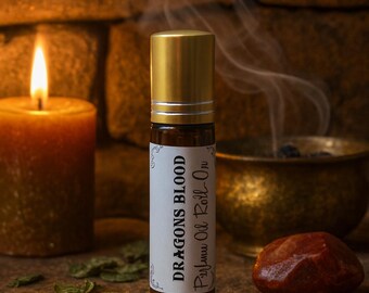 DRAGONS BLOOD scented Roll On Perfume Oil, 10ml, warm amber, rich resin, and earthy patchouli inspired by ancient incense rituals