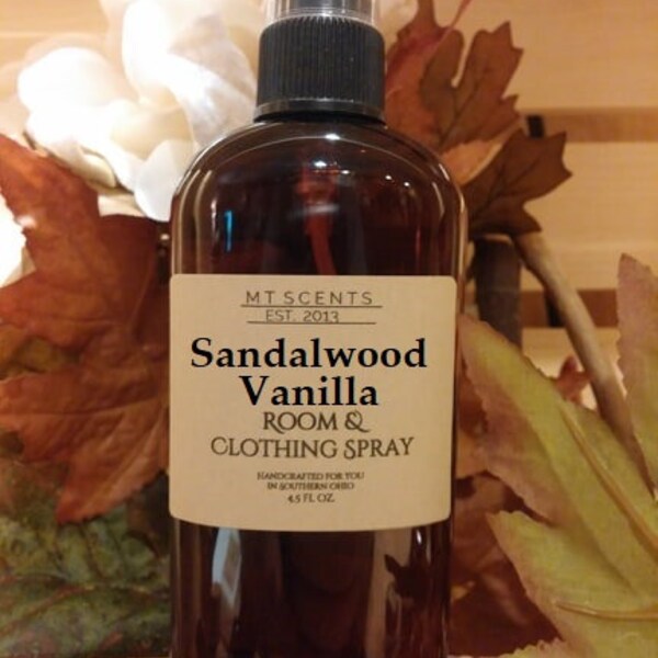 Handmade Sandalwood Vanilla Room & Fabric Spray – 4.5oz, Odor Eliminator, USA Made