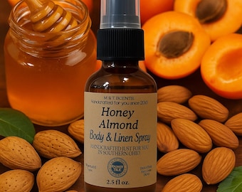 Honey Almond Body and Hair Mist 2.5oz – Sweet Nutty Scent for Skin and Clothes – Warm Cozy Fragrance