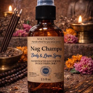 NAG CHAMPA body Spray BEST Seller, amazing scent 2.5fl oz, Similar to the Satya Sai Baba incense aroma  patchouli, sandalwood, alcohol free