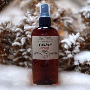 CEDAR EXTRA STRENGTH scented Room & Clothing Spray (2X the fragrance oil) 4.5oz Warm earthy scent of cedar, with vanilla and musk