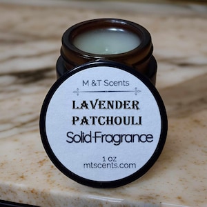 Lavender Patchouli Solid Fragrance Balm 1oz, Relaxing Herbal scent
