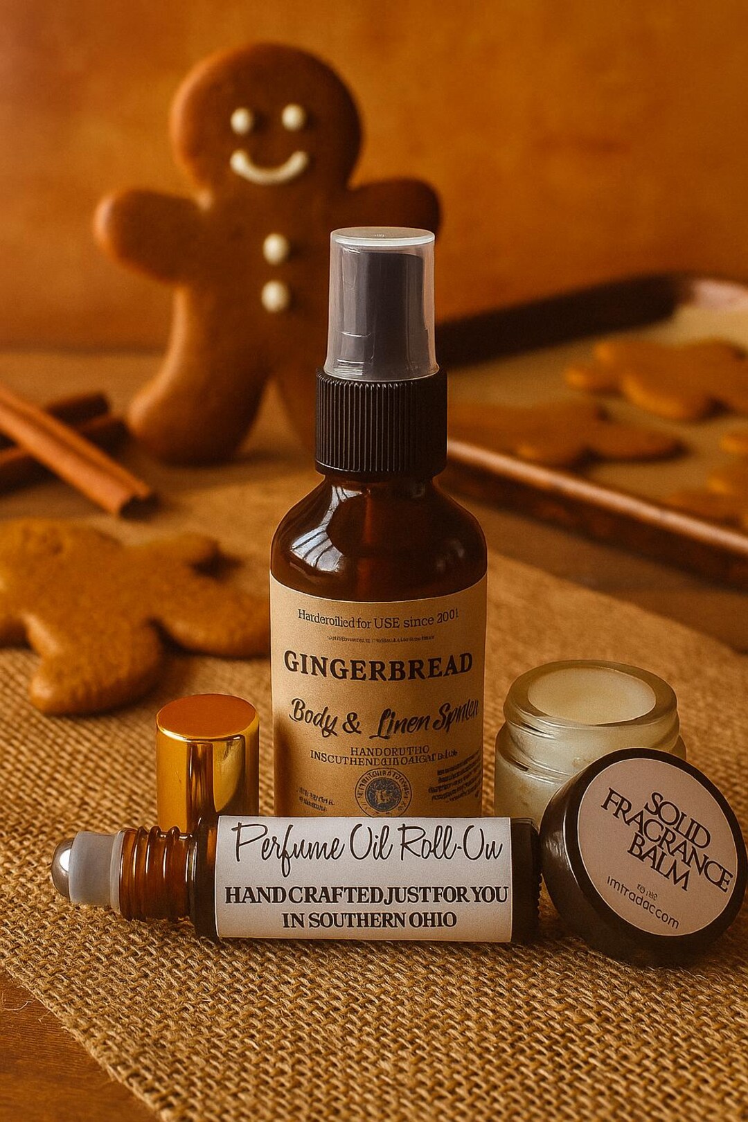 GINGERBREAD Fragrance Gift Set Body Spray Roll on Solid Perfume Warm ...