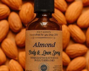 ALMOND Scented Body Spray Mist 2.5oz Warm Classic Nutty Almond Aroma
