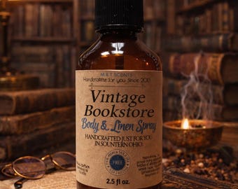 VINTAGE BOOKSTORE scented body Spray 2.5oz, Our sophisticated blend smells like library books, bergamot, leather, and cedar