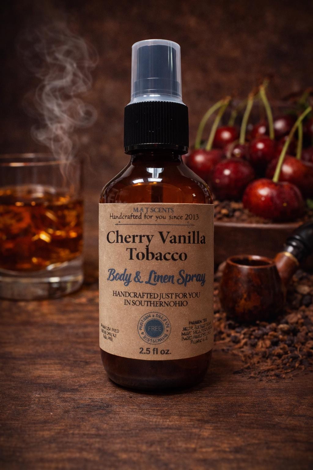 CHERRY VANILLA TOBACCO Scented Body and Linen Spray 2.5oz Blend of Tobacco,  Cherry & Vanilla Just Like Grandpas Tobacco!