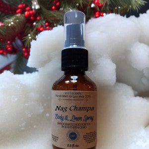 NAG CHAMPA body Spray BEST Seller, amazing scent 2.5fl oz, Similar to the Satya Sai Baba incense aroma  patchouli, sandalwood, alcohol free