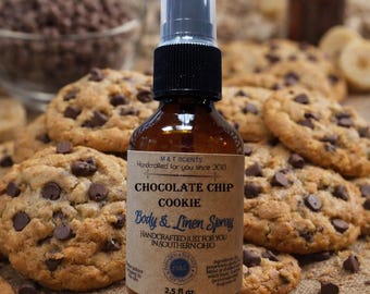Chocolate Chip Cookie Body and Linen Spray 2.5oz, Sweet Bakery Room Mist, Warm Vanilla Dessert Scent