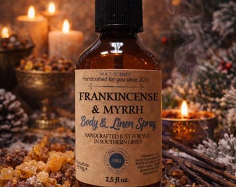 FRANKINCENSE & MYRRH scented Body and Linen spray 2.5oz bottle, beautiful essence of frankincense and myrrh, perfect for anytime of the year