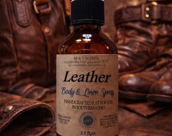 Leather Body Linen Spray 2.5oz Luxurious Timeless Scent Handmade fragrance Spray mist
