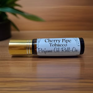CHERRY PIPE TOBACCO scented Roll On 10ml Perfume Oil Handmade Vegan - blend of tobacco and wild cherry