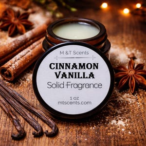 CINNAMON VANILLA Solid Cologne Balm 1oz – Warm Spicy Sweet Fragrance Travel Size Vintage Style Pocket Perfume image 1