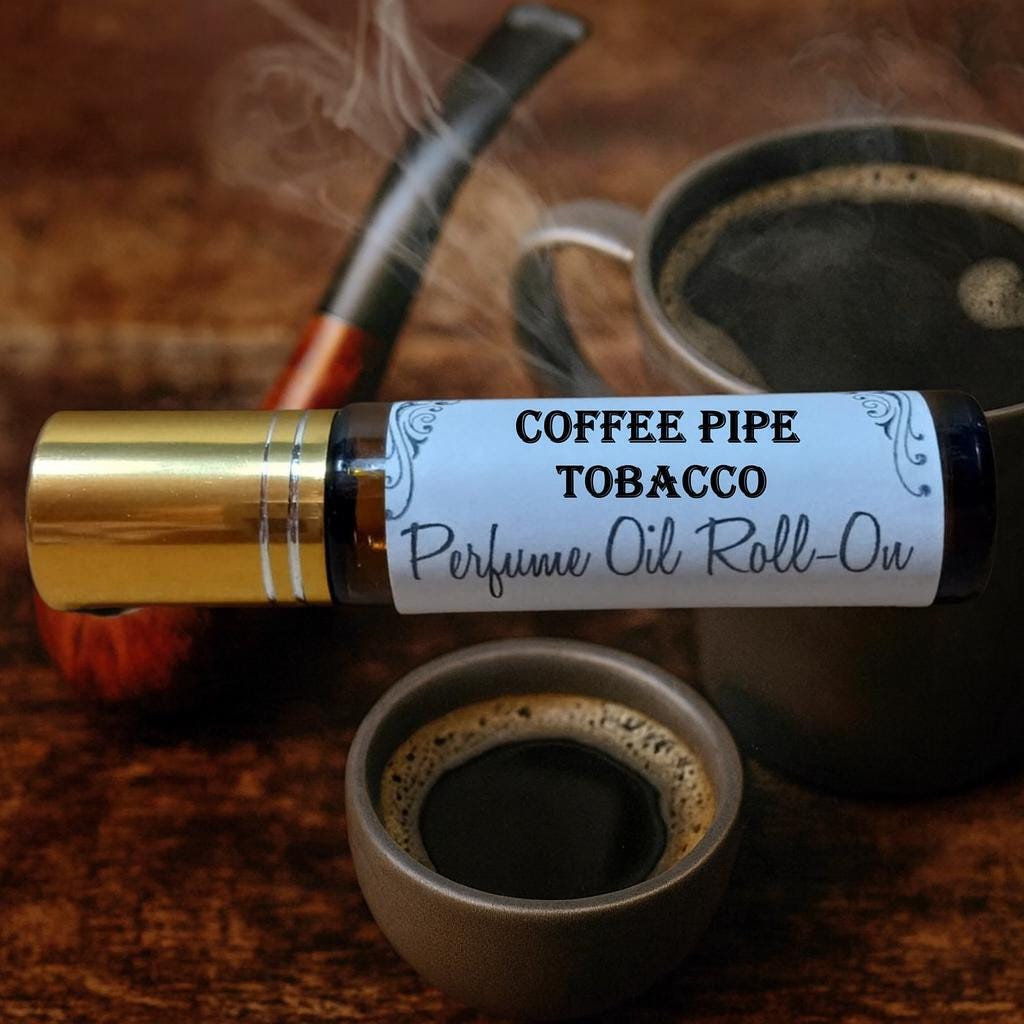 coffee tobacco perfume COFFEE PIPE TOBACCO scented Roll on Perfume Oil 10ml smooth rich blend of  tobacco and freshly brewed coffee, Vegan, Alcohol Free, Unisex