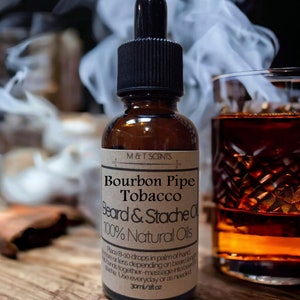 BOURBON PIPE TOBACCO Beard oil, Mustache Oil, Natural Organic 1oz fresh pipe tobacco infused with warm, rich bourbon fragrances