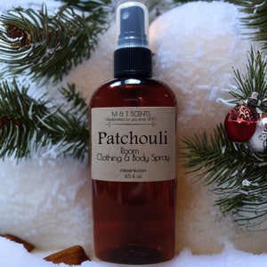 PATCHOULI Room & Clothing Spray, GREAT Super Strong Scent 4.5 Fl oz, alcohol free spray, vegan, intoxicating vintage scent, musky earthy