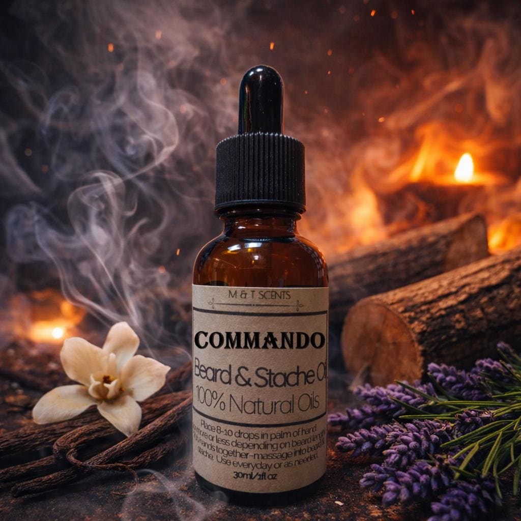 COMMANDO Beard Oil 1.2oz Vanilla Lavender Smoke Cedar Softens and Conditions Beard Compare to BCS!
