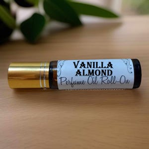 VANILLA and ALMOND scented roll on Oil 10ml Perfume Oil, Vegan Alcohol Free,