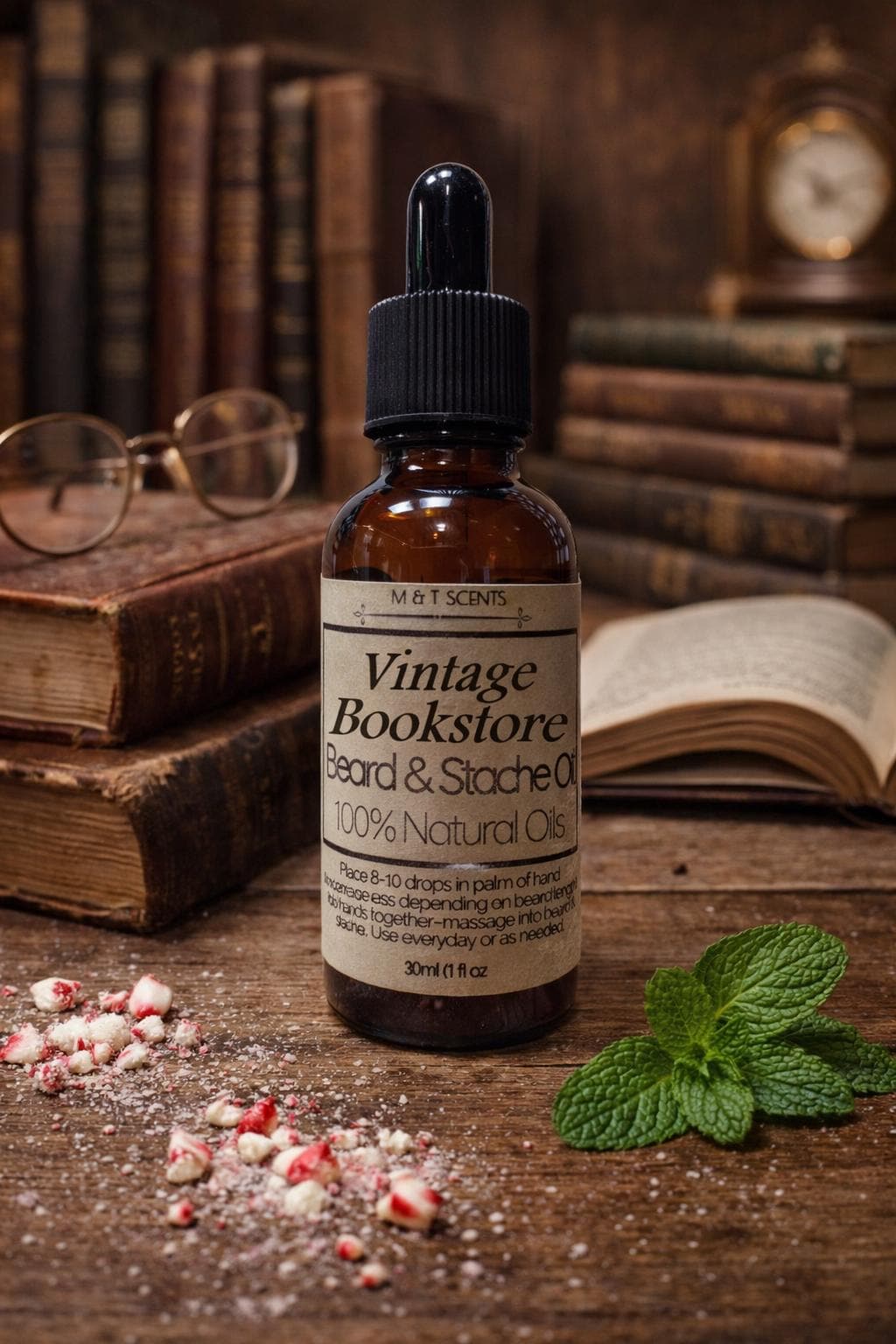 VINTAGE BOOKSTORE scented Beard oil Mustache Oil 1oz A fusion of bergamot, leather-bound books, and cedar wood fragrances