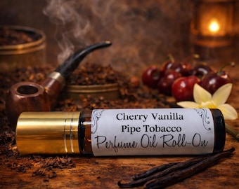 CHERRY VANILLA TOBACCO Pipe Roll-On Perfume 10ml – Handmade Vegan Unisex Scent, nostalgic aroma of cherries, smooth tobacco, hint of vanilla