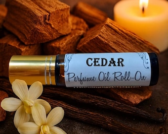 CEDAR Roll On Perfume Oil 10ml Warm Earthy Vanilla Musk Scent Woodsy Fragrance Travel Size Handmade