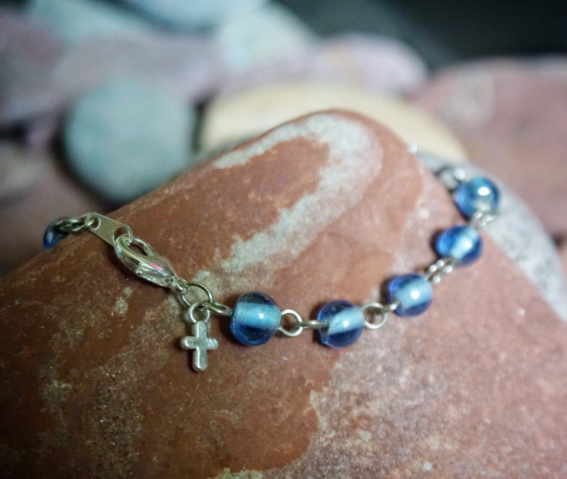 Silver Cross Bracelet With Vintage Beads Etsy