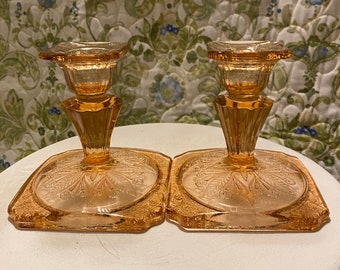 Pink Depression Glass Candlesticks