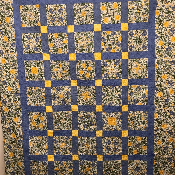 Blue Yellow Quilt Etsy
