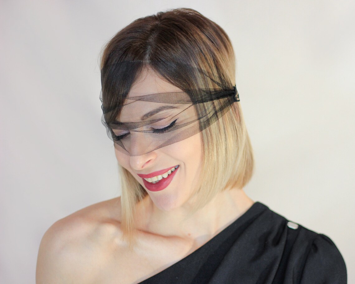 Black birdcage veil headband Lace face eye mask Fascinator Etsy