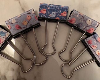 Cute little birdies - Set of 5 binder clips - 11.00 per set