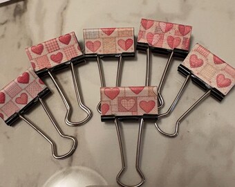Patchwork Hearts set of 6 binder clips