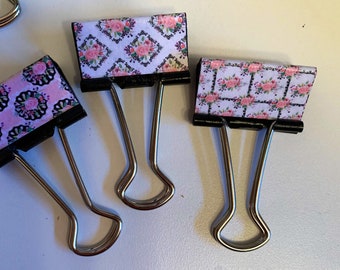 Shabby chic roses - medium binder clips 2.25 per clip