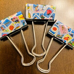 Loteria- set of 3 medium binder clips - 6.75 per set