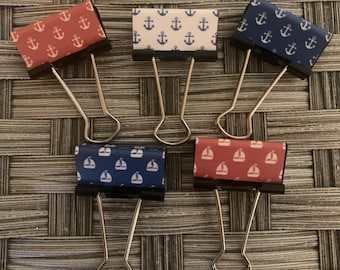 Nautical by Nature - set of 5 medium binder clips.