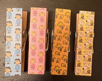 Charlie B and friends - set of 4 Chip Snack Clips Handmade Decorated Wooden Clothespins