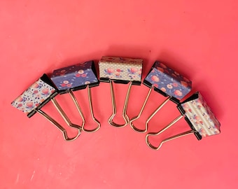 Purple Posies Medium Binder Clips - 5 different designs - 2.25 per clip
