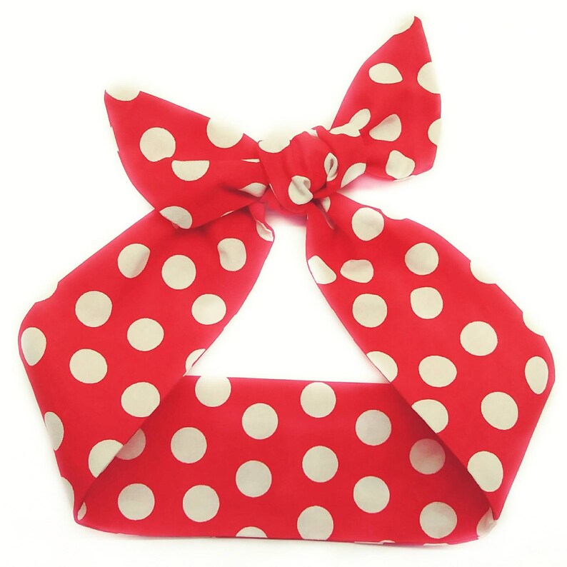 White Polka dot Pinup Dolly Bow headband Rockabilly dots Hair Fashion Retro Rosie Wrap Head Band Vintage Inspired Red