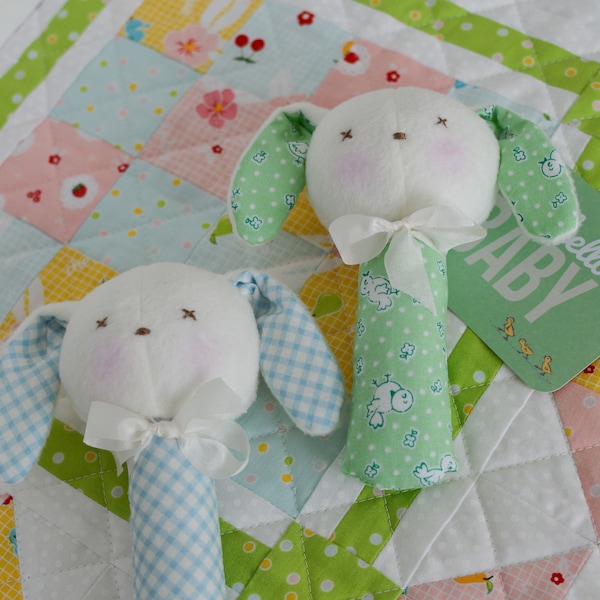 Baby's rattle 'BLUSHING BUNNY' soft toy, bunny, rabbit, plushie, sewing for baby, PDF sewing patterns