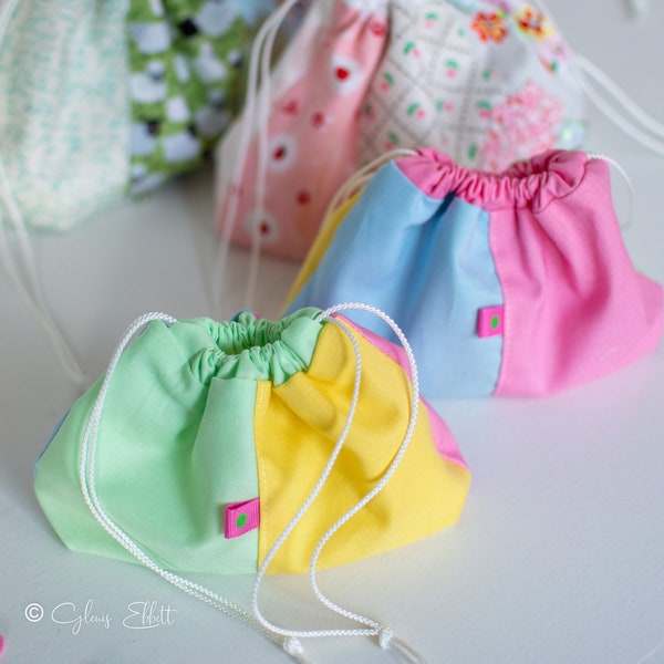 Drawstring Bag 'Petite Puff Bag' and 'Fabric and Felt Bunny', child's bag, Easter gift bag, PDF sewing pattern