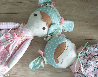 Dressed doll  'Lola and Ruby' , rag doll, soft toy, plushie, PDF sewing pattern