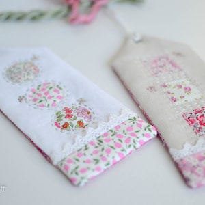 Book mark &#39;Treasured Bookmark&#39; linen appliqued bookmark, small projects, linen and liberty, PDF sewing pattern