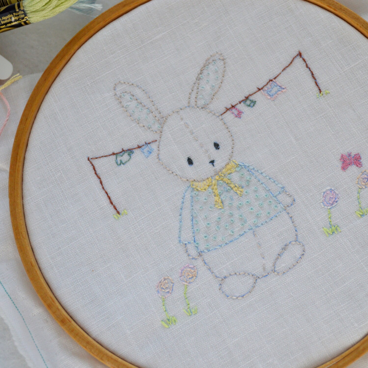 Hoop embroidery bunny 'OLLIE'S washing day' bunny | Etsy