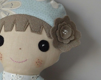 Dressed doll  'SWEET ARIA' , soft toy, plushie, PDF sewing pattern